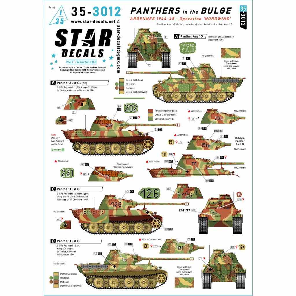 【新製品】35-3012 1/35 WWII ドイツ バルジの戦いのパンサー戦車 アルデンヌ1944/45年 ノルトヴィント作戦 パンサー戦車G型後期型/パンサー指揮戦車G型