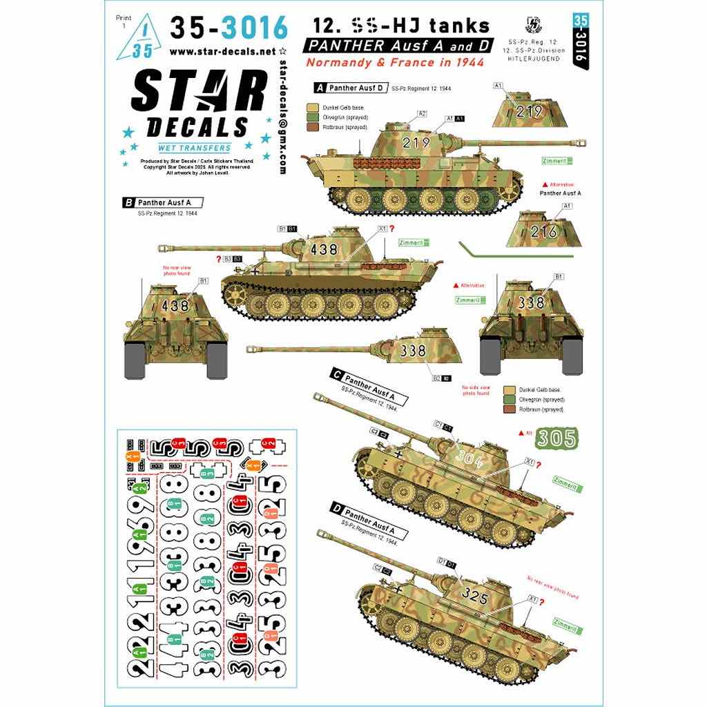 【新製品】35-3016 1/35 WWII ドイツ 第12SS装甲師団ヒトラーユーゲントのパンサーA型/D型 ノルマンディー/フランス1944
