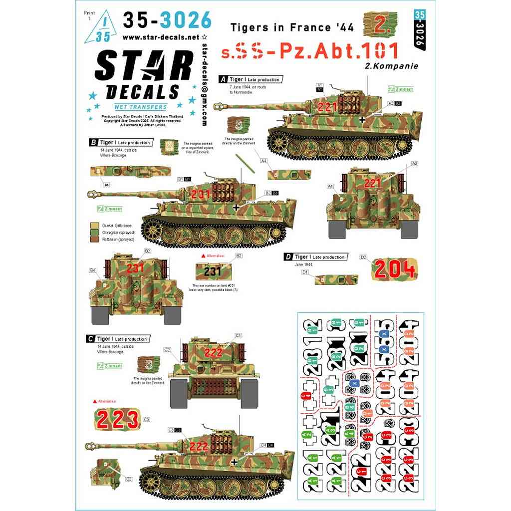 【新製品】35-3026 1/35 WWII ドイツ 1944年フランスのタイガー重戦車#2 第101SS重戦車大隊第2中隊のタイガーI後期型