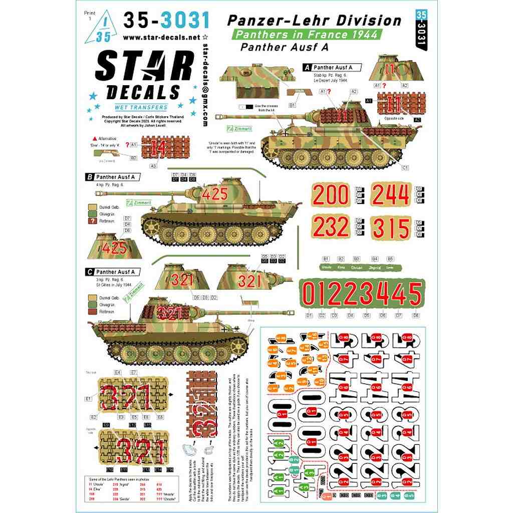【新製品】35-3031 1/35 WWII ドイツ 装甲教導師団のパンサー戦車 フランス1944年 第6戦車連隊のパンサーA型