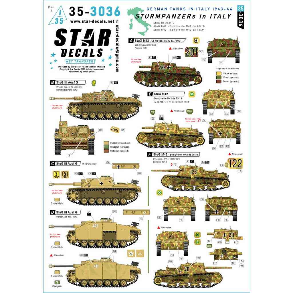 【新製品】35-3036 1/35 WWII ドイツ イタリア戦線のドイツ突撃砲 1943-44年 III号突撃砲G型/セモベンテM42 da 75/18/セモベンテM42 da 75/34