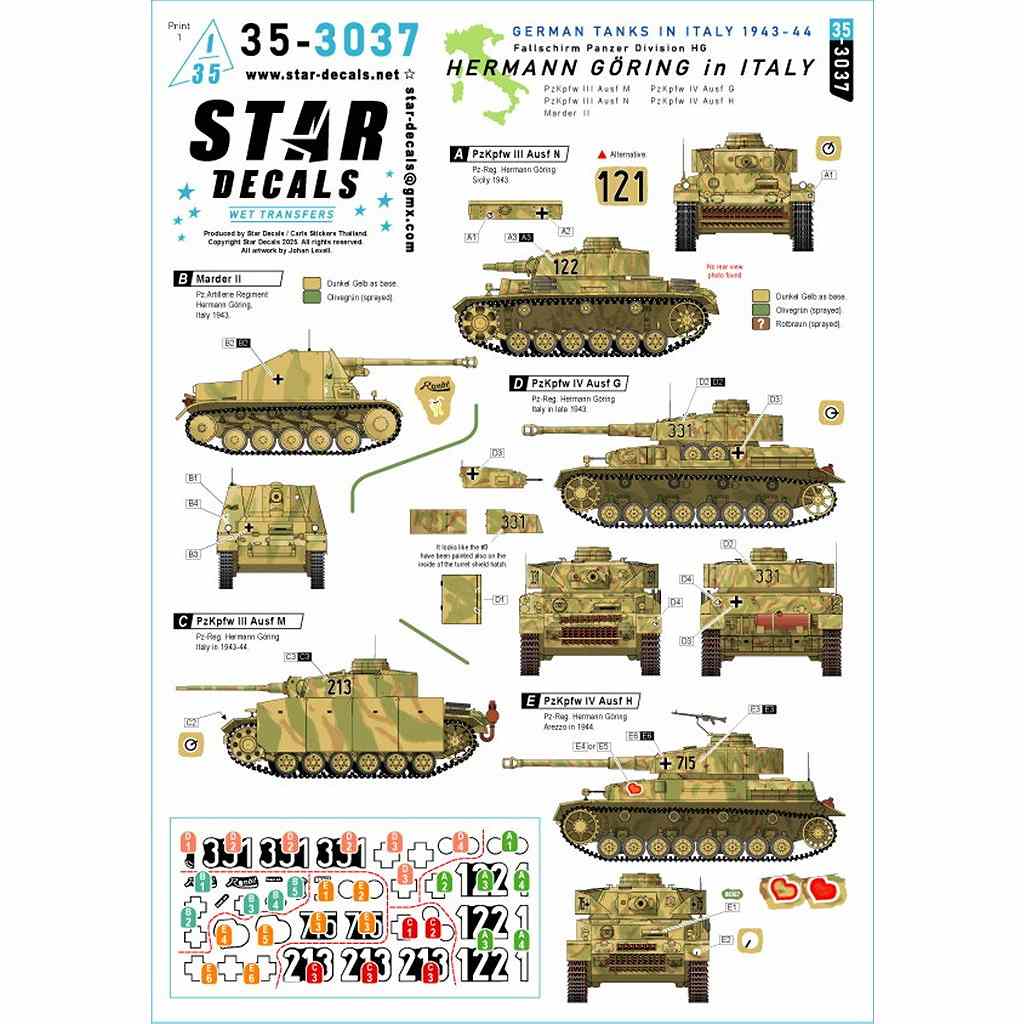 【新製品】35-3037 1/35 WWII ドイツ イタリア戦線のヘルマン・ゲーリング師団 マーダーII/III号戦車M/N型/IV号戦車G/H型