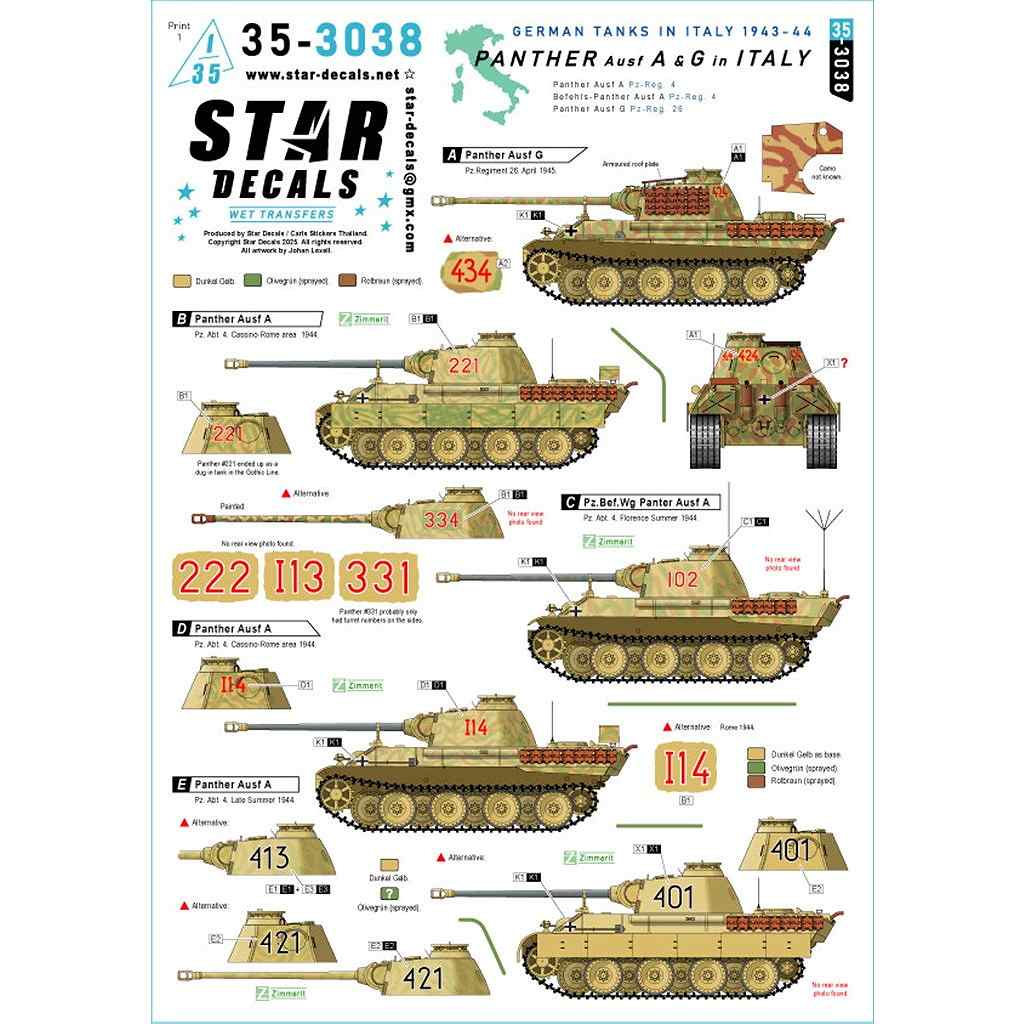 【新製品】35-3038 1/35 WWII ドイツ イタリア戦線のパンサー戦車A/G型 パンサーA型/指揮戦車A型/パンサーG型