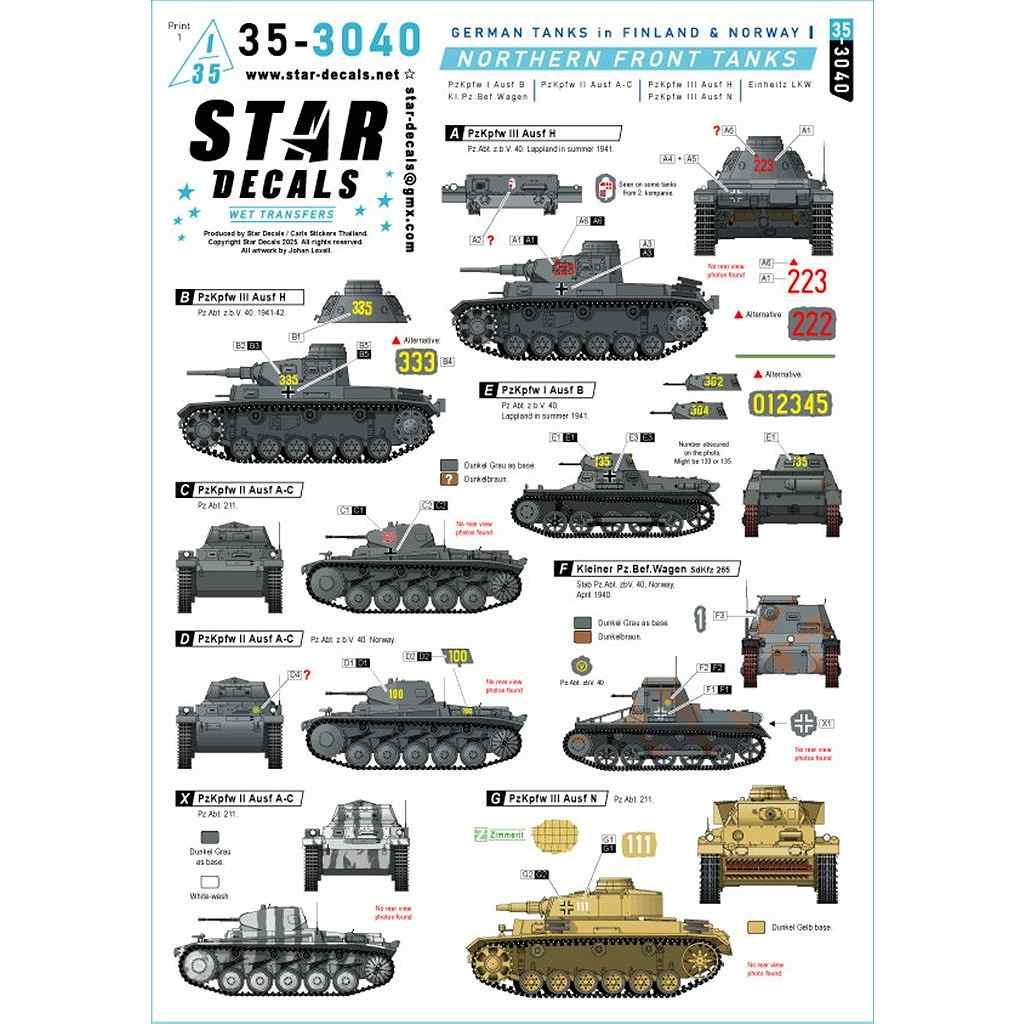 【新製品】35-3040 1/35 WWII ドイツ 北方戦線の戦車 フィンランド/ノルウェーのドイツ戦車＃1 I号戦車B型/I号指揮戦車/LKWトラック/II号戦車A-C型/III号戦車H/N型