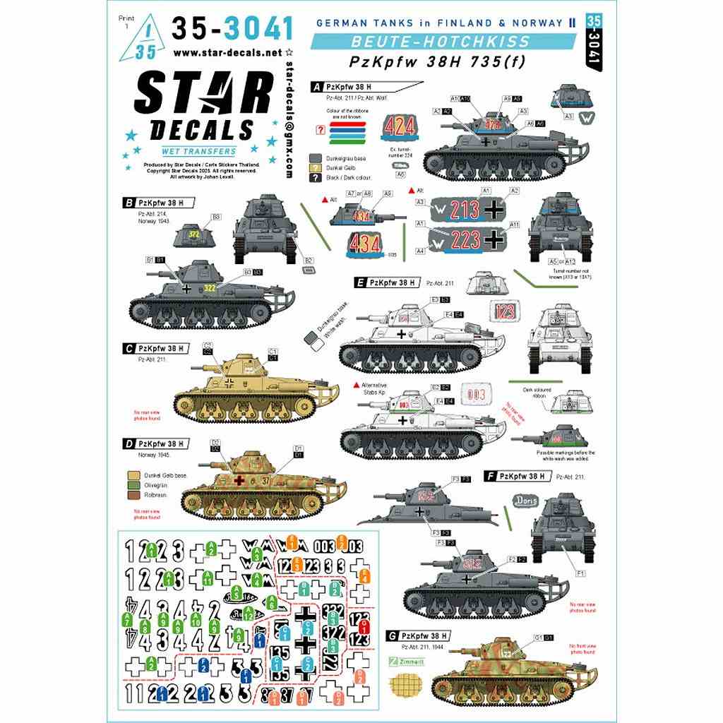 【新製品】35-3041 1/35 WWII ドイツ 北方戦線の戦車 フィンランド/ノルウェーのドイツ戦車＃2 鹵獲オチキスH38軽戦車Pz.Kpfw.38H 735(f)