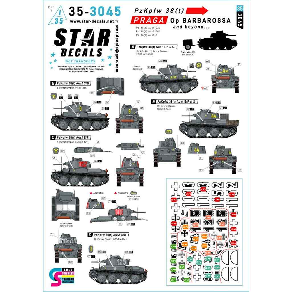 【新製品】35-3045 1/35 WWII ドイツ バルバロッサ作戦のPz.Kpfw.38(t)プラガ軽戦車 Pz.Kpfw.38(t)C/D型/D/E型/G型