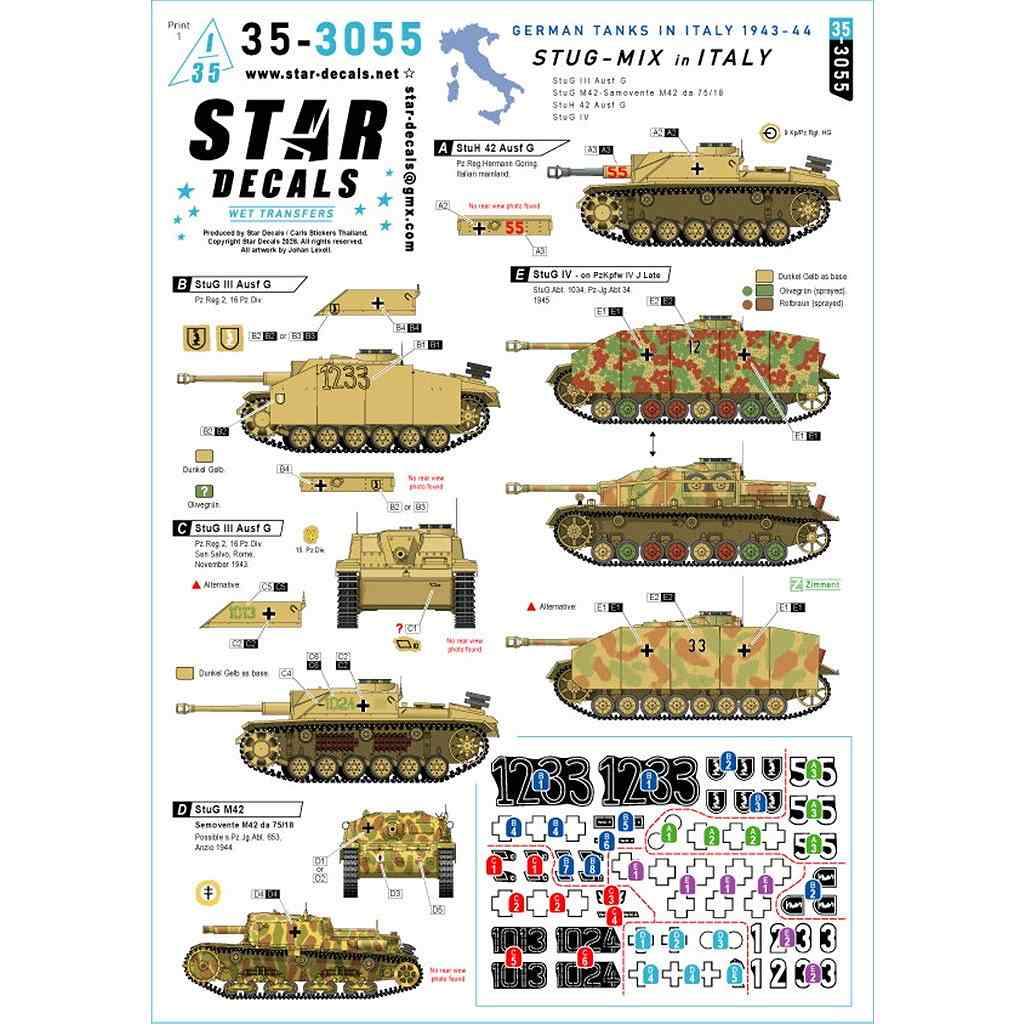 【新製品】35-3055 1/35 WWII ドイツ イタリア戦線の突撃砲 III号突撃砲G型/セモベンテM42/10.5cm突撃榴弾砲42 G型/IV号突撃砲