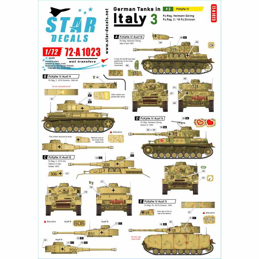 【新製品】72-A1023 WWII 独 イタリア戦線のドイツ戦車＃3 IV号戦車G型とH型