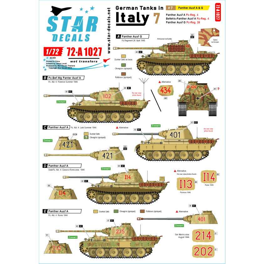 【新製品】72-A1027 WWII 独 イタリア戦線のドイツ戦車＃7 パンターA型及びパンターG型