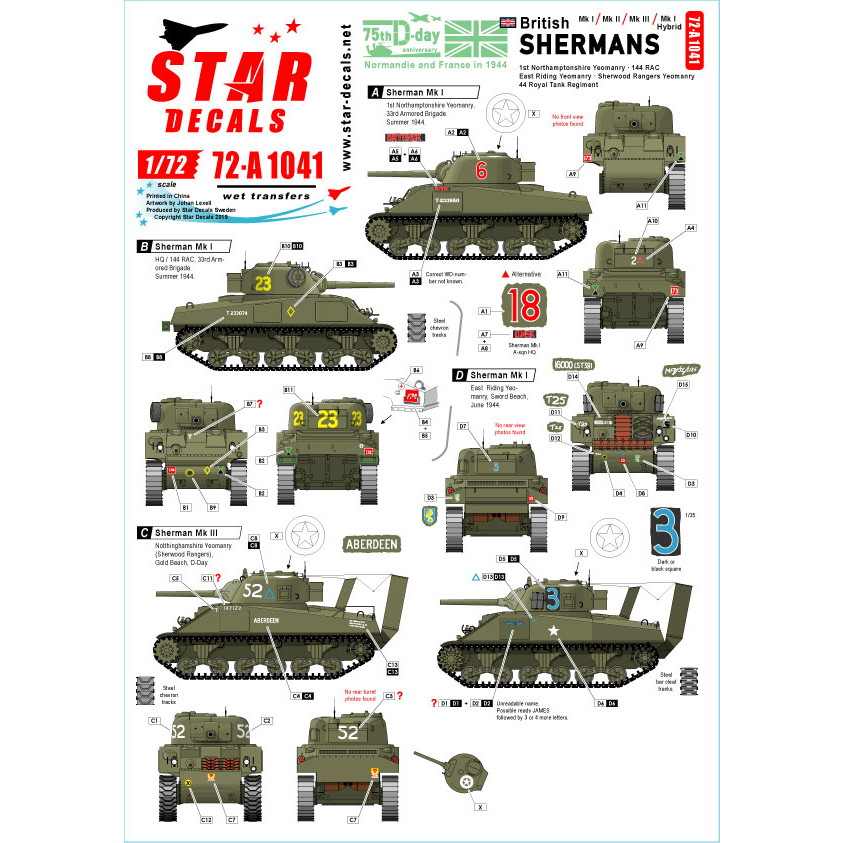 【新製品】72-A1041 WWII 英国陸軍所属のシャーマン D-ディ75周年スペシャル シャーマンMkI/II/III/Iハイブリッド