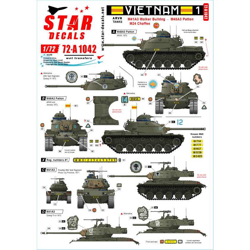 【新製品】72-A1042 ARVN＃1 南ベトナム陸軍所属の米製戦車 M24/M41/M48A3