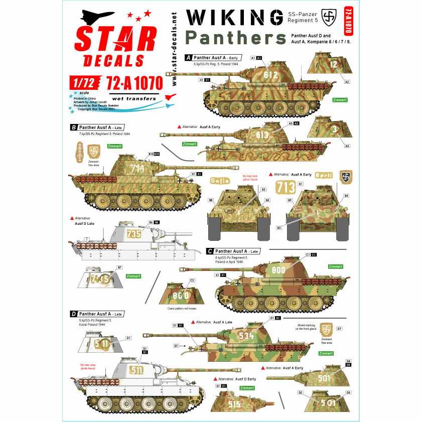 【新製品】72-A1070 1/72 WWII 独 ヴァーキング＃1 第5SS装甲師団に棲む豹達 パンターD型およびA型