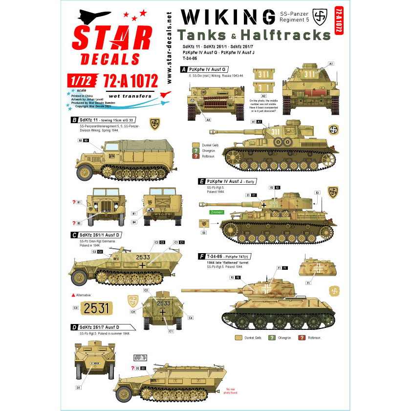 【新製品】72-A1072 1/72 WWII 独 ヴァーキング＃3 第5SS装甲師団 IV号戦車G/J型/Sd.Kfz.11/Sd.Kfz.251/T-34