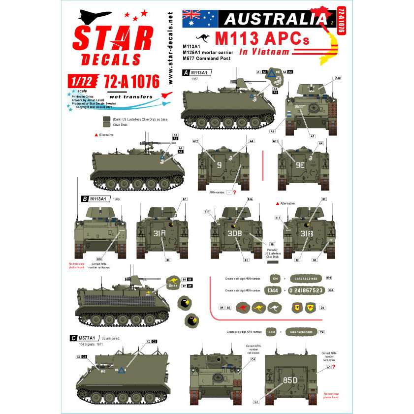 【新製品】72-A1076 1/72 ベトナム戦争 ベトナムでのオーストラリア軍♯2 M113APC/M113A1/M125A1自走迫撃砲/M577コマンドポスト