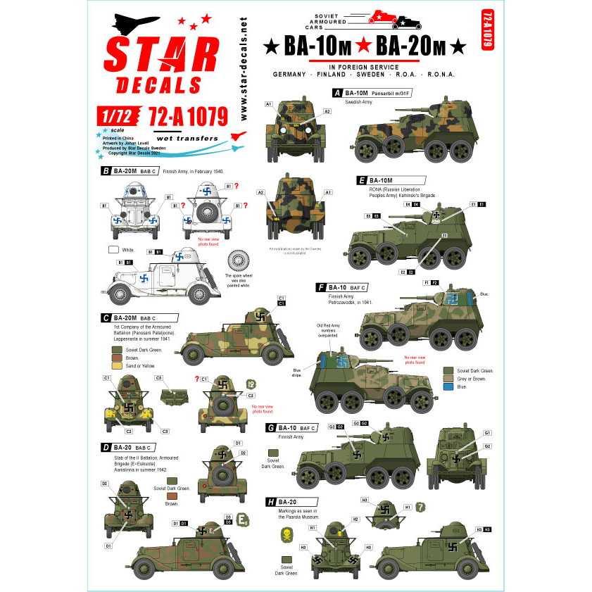 【新製品】72-A1079 1/72 WWII 外国軍で運用されたBA-10M/BA-20M装甲車 ドイツ/スウェーデン/フィンランド/ROA/RONA