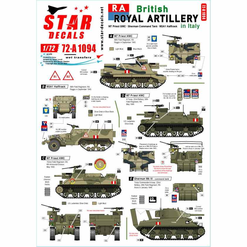 【新製品】72-A1094 1/72 WWII 英 イタリアでのイギリス王立砲兵隊 M7プリーストHMC シャーマン指揮戦車 M3A1ハーフトラック