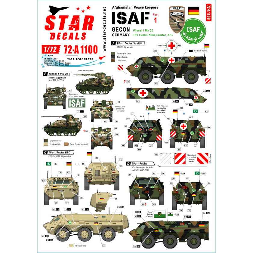 【新製品】72-A1100 1/72 現用 ISAF アフガニスタン＃1 GECON ドイツ平和維持軍 ヴィーゼルIMk20 フックスAPC フックスNBC フックス救急搬送仕様