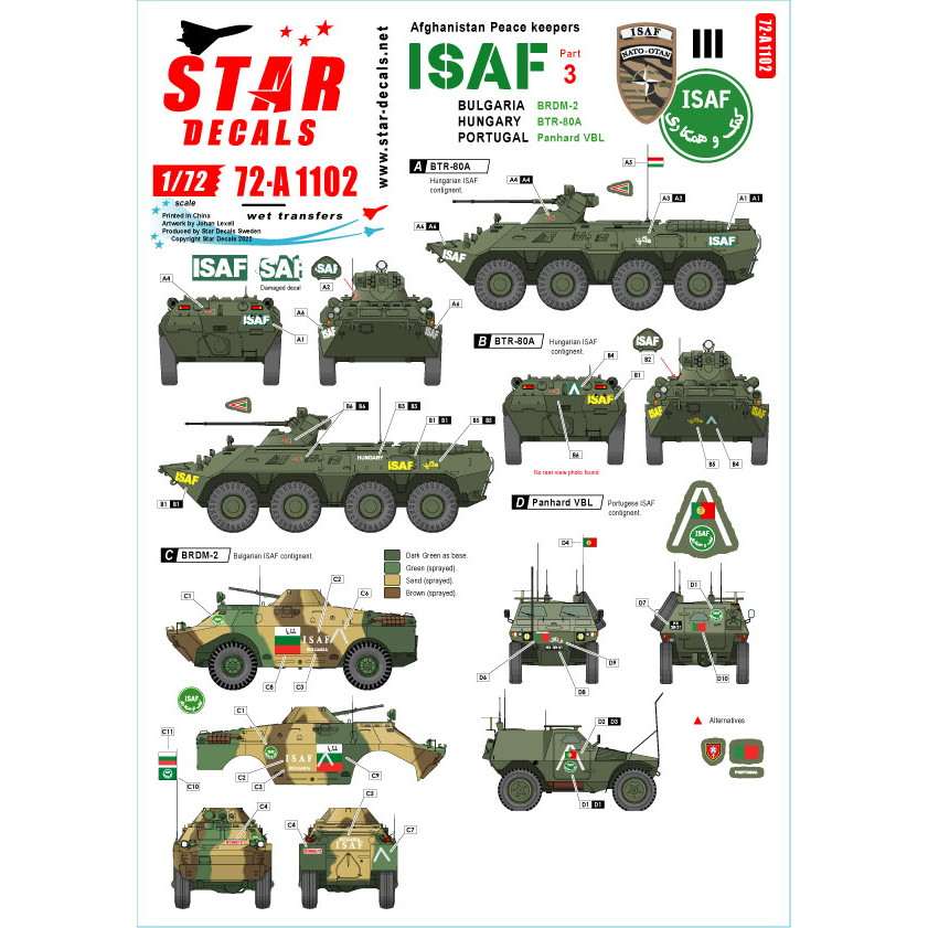 【新製品】72-A1102 1/72 現用 ISAF アフガニスタン＃3 ブルガリア/ハンガリー/ポルトガル平和維持軍 BRDM-2 BTR-80A パナールVBL