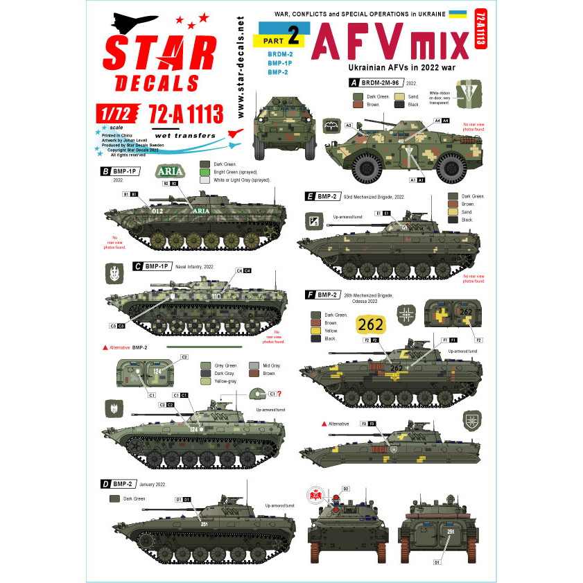 【新製品】72-A1113 1/72 現用 ウクライナの戦争＃2 ウクライナ軍の装甲戦闘車輌 BRDM-2 BMP-1P BMP-2(2022年)
