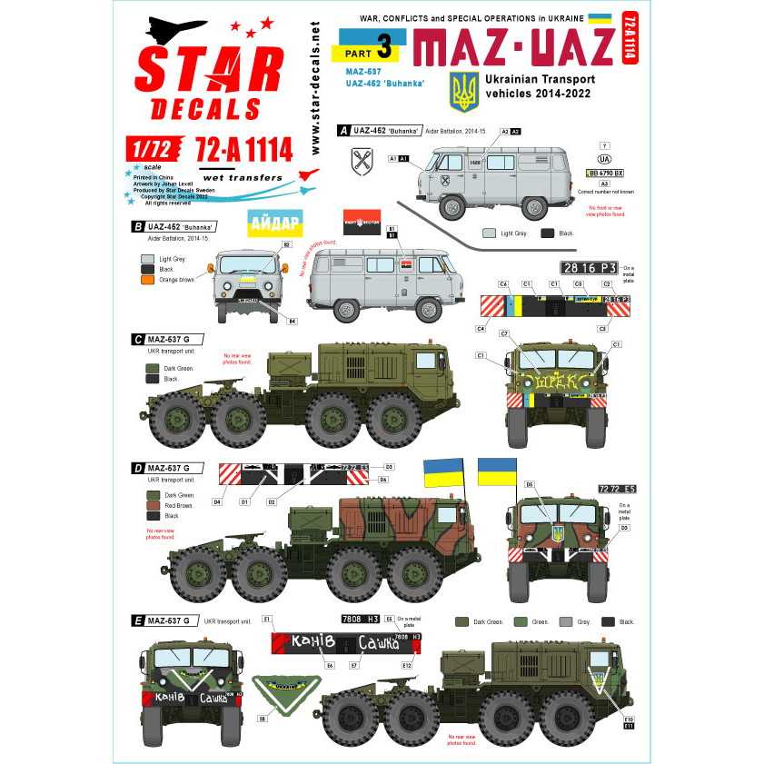 【新製品】72-A1114 1/72 現用 ウクライナの戦争＃3 ウクライナ軍の輸送車輌 MAZ-537 UAZ-452ブハンカ(2014-2022年)