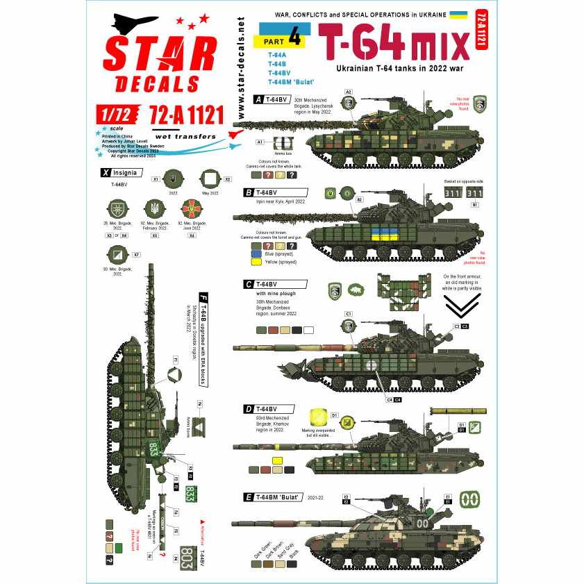 【新製品】72-A1121 1/72 現用 ウクライナの戦争＃4 ウクライナ軍のT-64戦車 T-64A T-64B T-64BV T-64BM