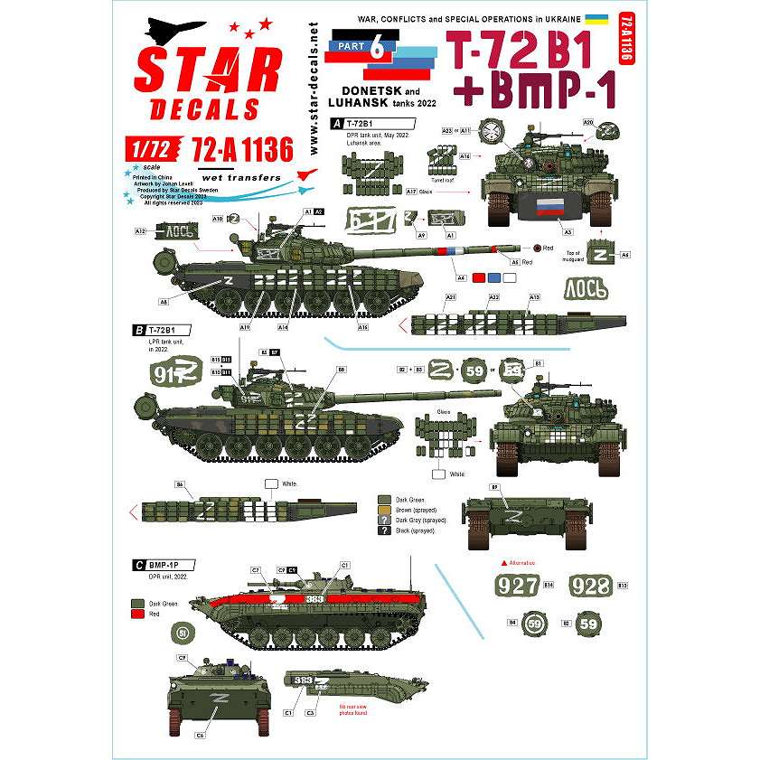 【新製品】72-A1136 1/72 現用 ウクライナの戦争＃6 ドネツク共和国/ルガンスク共和国のT-72B1主力戦車とBMP-1歩兵戦闘車(2022年)