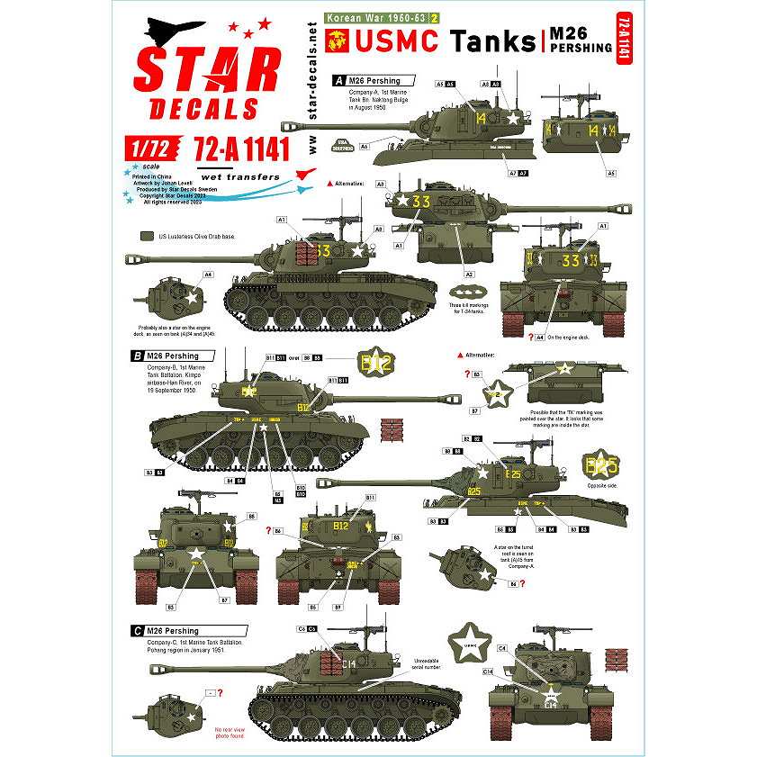 【新製品】72-A1141 1/72 現用 朝鮮戦争＃2 アメリカ海兵隊のM26パーシング戦車