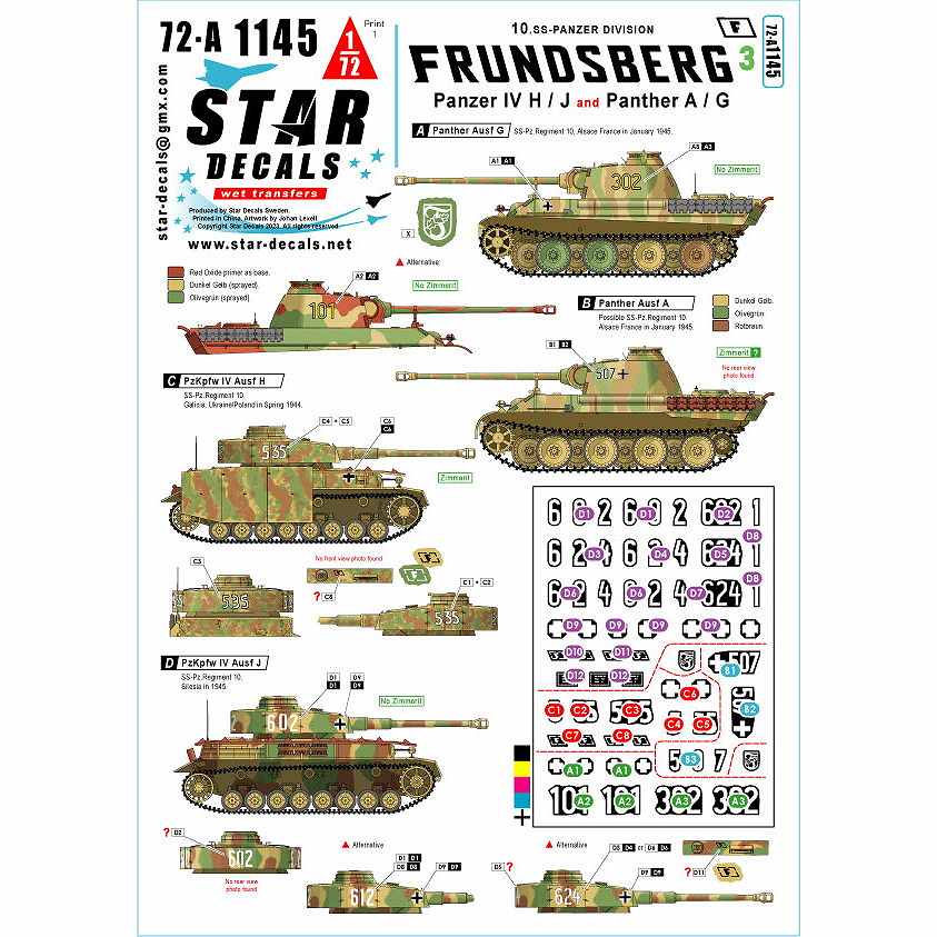 【新製品】72-A1145 1/72 WWII ドイツ 第10SS装甲師団「フルンツベルク」の車輌＃3 IV号戦車H/J型/パンサー戦車A/G型