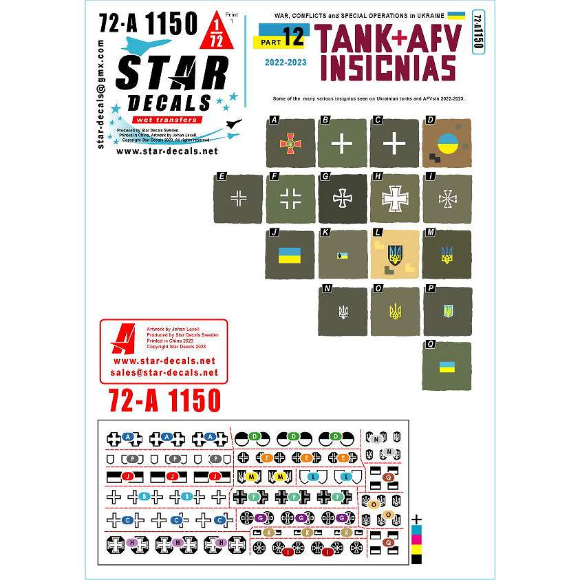 【新製品】72-A1150 1/72 現用 ウクライナの戦争＃12 ウクライナ軍車輌の汎用国籍マーキング(2022-23年)