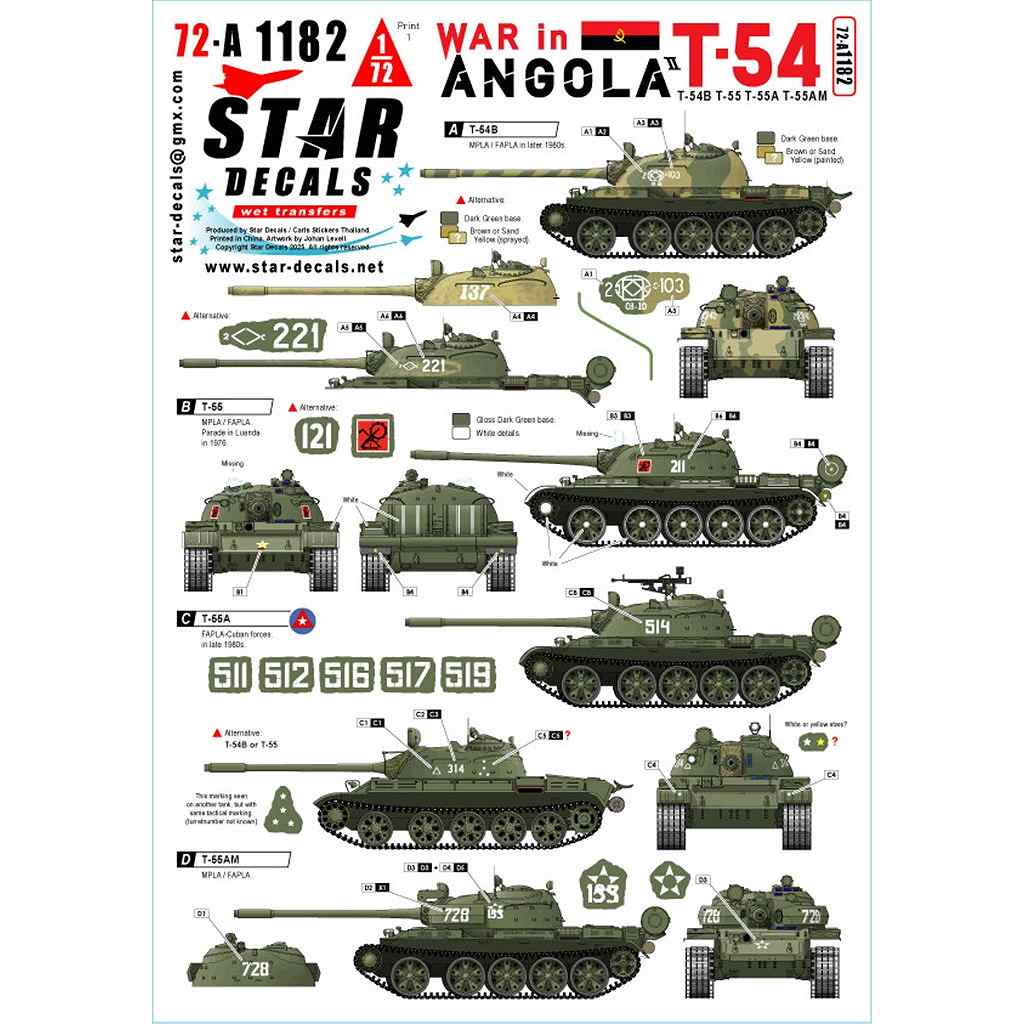 【新製品】72-A1182 1/72 現用 アンゴラ内戦＃2 MPLA/FAPLAのT-54B/T-55/T-55A/T-55AM戦車 1970-80年代