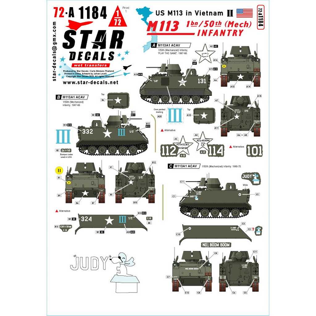 【新製品】72-A1184 1/72 現用 ベトナム戦争のM113＃2 第50歩兵(機械化)連隊第1大隊のM113A1 ACAV
