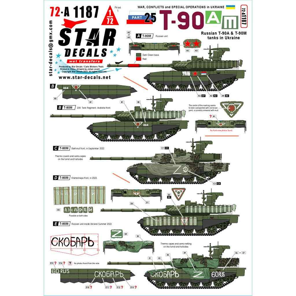 【新製品】72-A1187 1/72 現用 ウクライナの戦争＃25 ウクライナ領内のロシア軍T-90A/T-90M主力戦車
