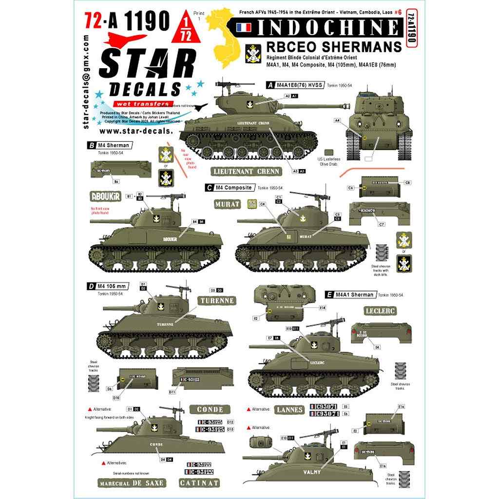【新製品】72-A1190 1/72 現用 フランス インドシナ戦争＃6 R.B.C.E.O.のシャーマン戦車 M4/M4A1/M4コンポジット/M4(105mm)/M4A1E8(76mm)