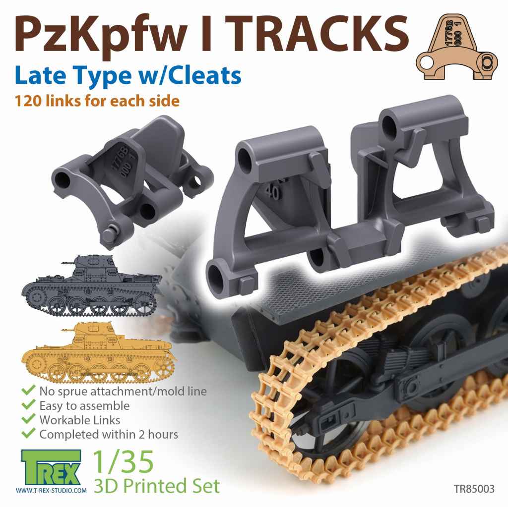 【新製品】TR85003 I号戦車A/B型用後期型クリート付履帯セット 連結可動式