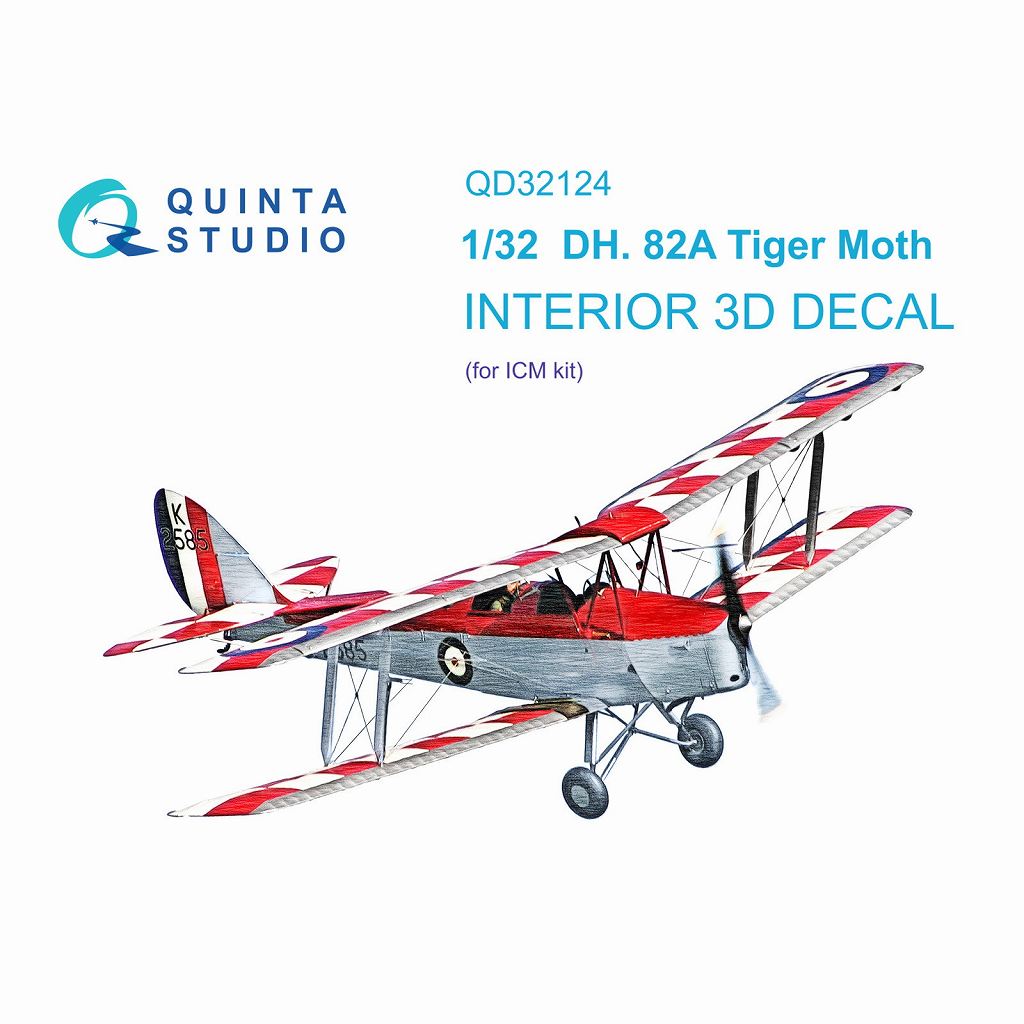 【新製品】QD32124 1/32 デ・ハビランド DH 82A タイガーモス 内装カラー3Dデカール(ICM用)