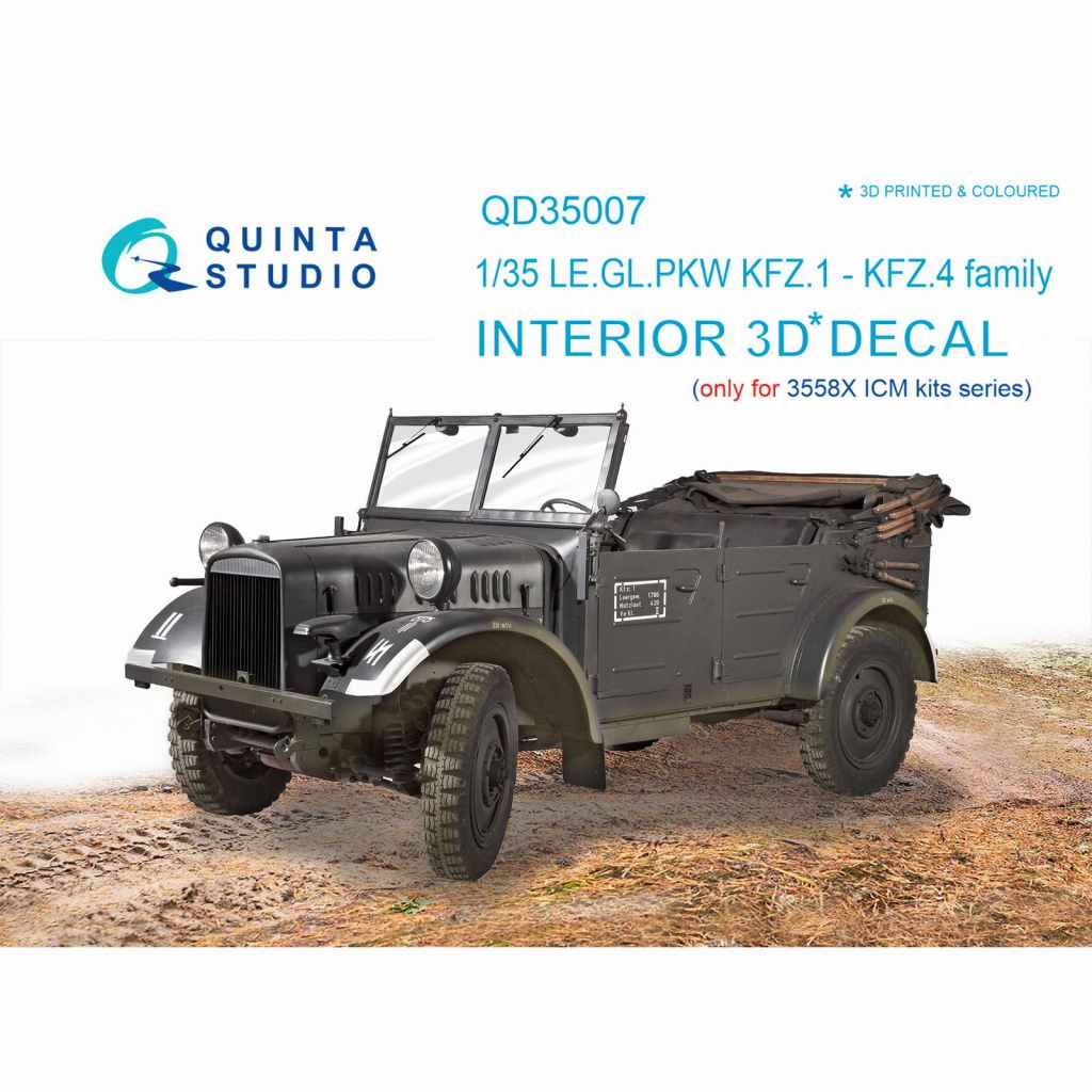 【新製品】QD35007 1/35 ドイツ Kfz.1/2/4 軽四輪駆動乗用車両内装3Dデカール (ICM用)