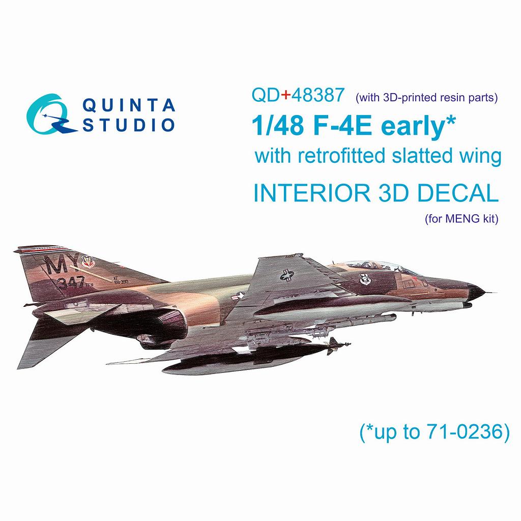 【新製品】QD+48387 1/48 マクドネル・ダグラス F-4E 初期型 ファントムII 内装カラー3Dデカール(モンモデル用) 3Dプリント製パーツ付