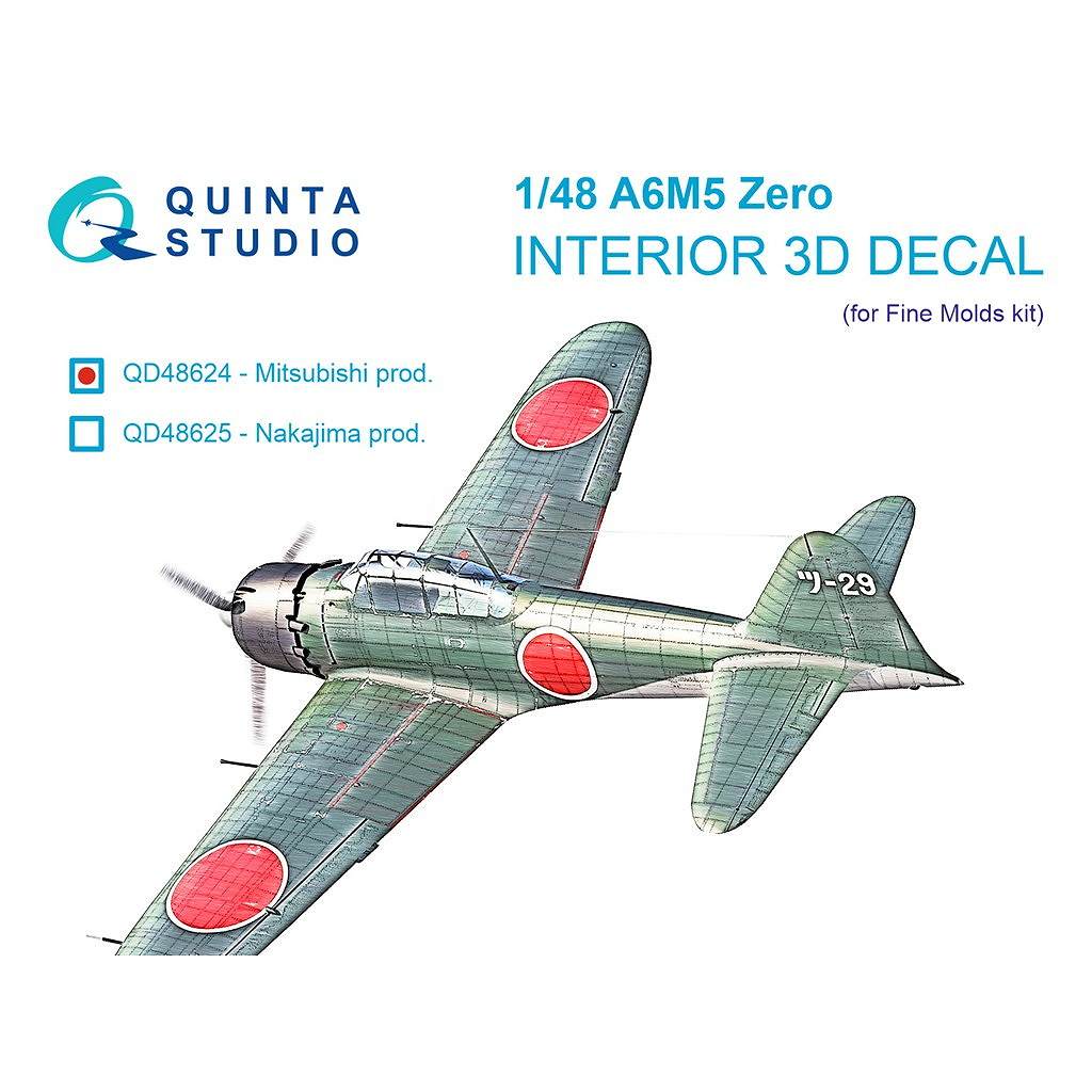 【新製品】QD48624 1/48 三菱 A6M5 零式艦上戦闘機 五二型 三菱製 内装カラー3Dデカール (ファインモールド用)