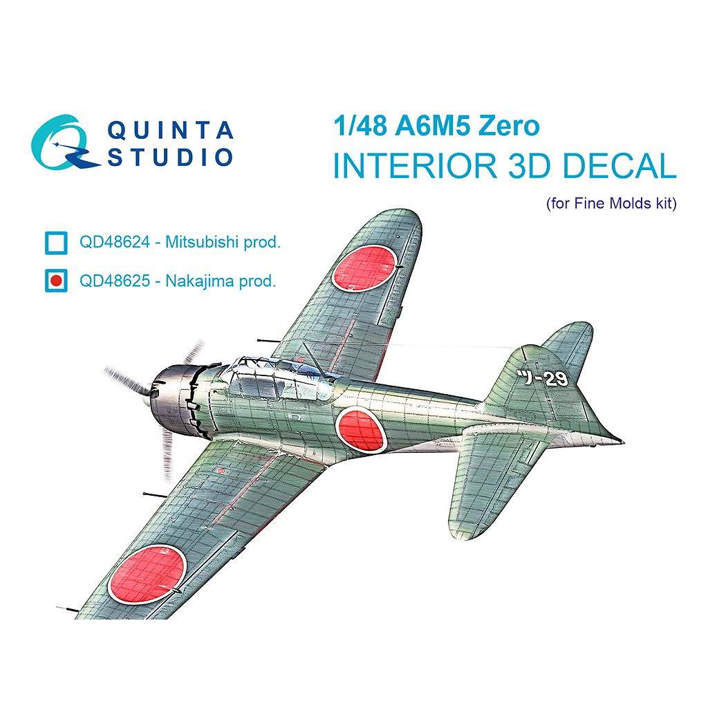 【新製品】QD48625 1/48 三菱 A6M5 零式艦上戦闘機 五二型 中島製 内装カラー3Dデカール (ファインモールド用)
