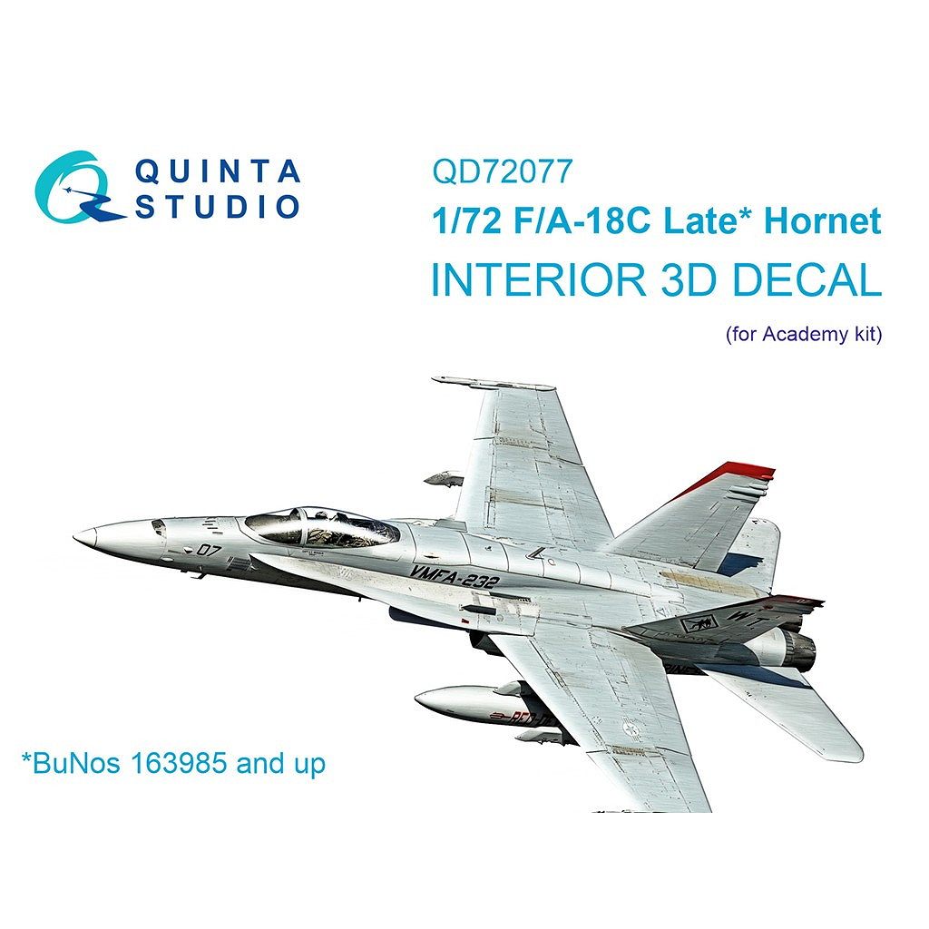 【新製品】QD72077 1/72 ボーイング F/A-18C ホーネット 後期型 内装カラー3Dデカール(アカデミー用)