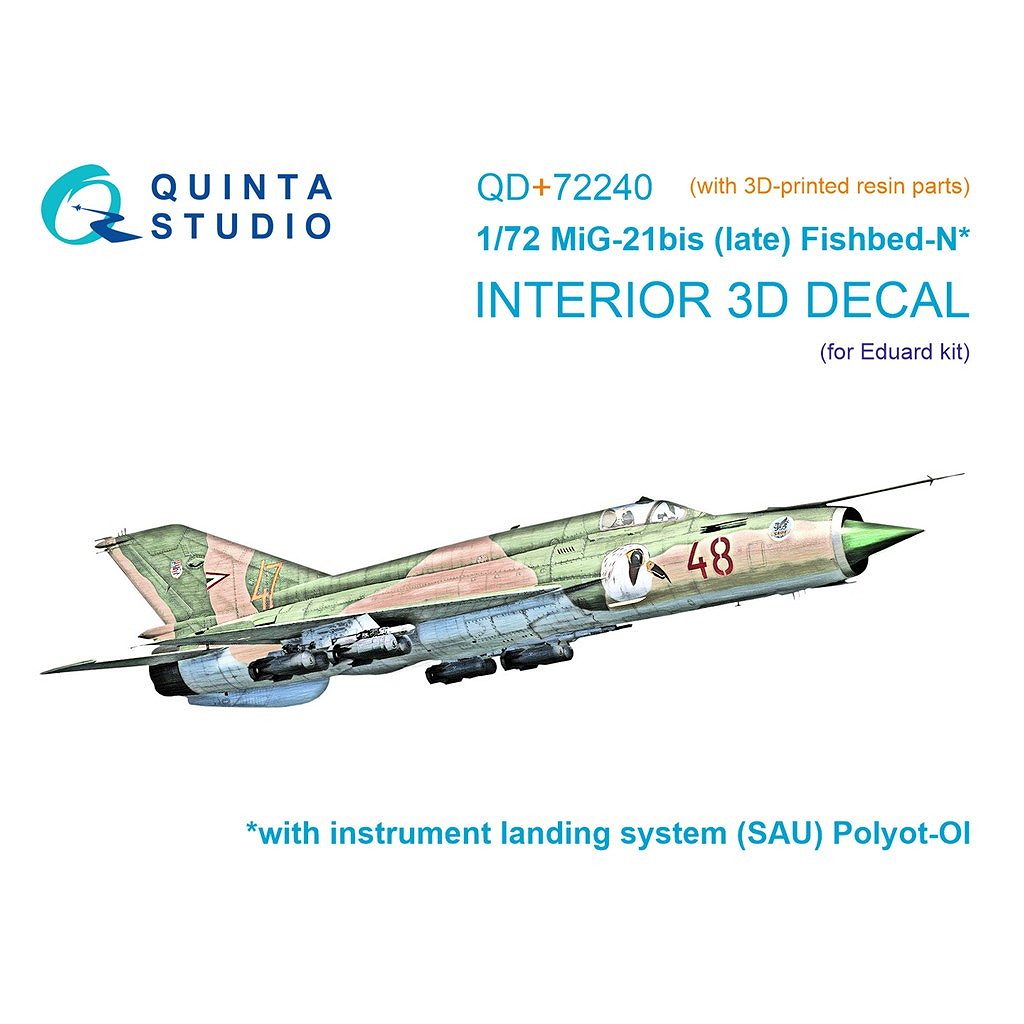 【新製品】QD+72240 1/72 ミグ MiG-21bis フィッシュベッド 後期型 内装カラー3Dデカール (エデュアルド用)(3Dプリント製パーツ付)