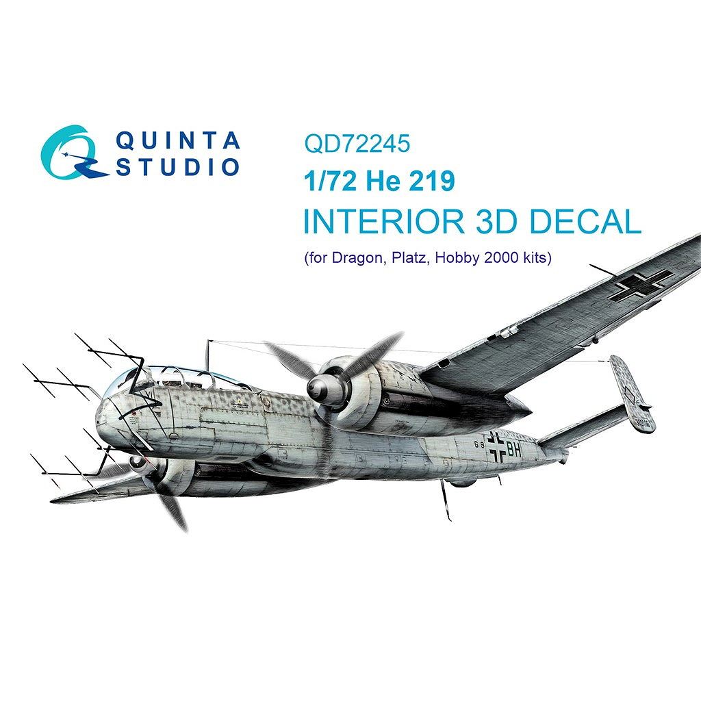 【新製品】QD72245 1/72 ハインケル He219 ウーフー 内装カラー3Dデカール (ドラゴン用)