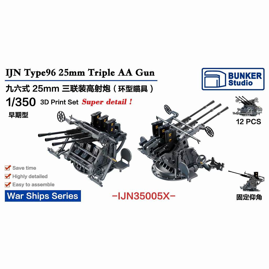 【新製品】IJN35005X 日本海軍 九六式25mm三連装機銃 (環式照準器) (初期型)【ネコポス規格外】