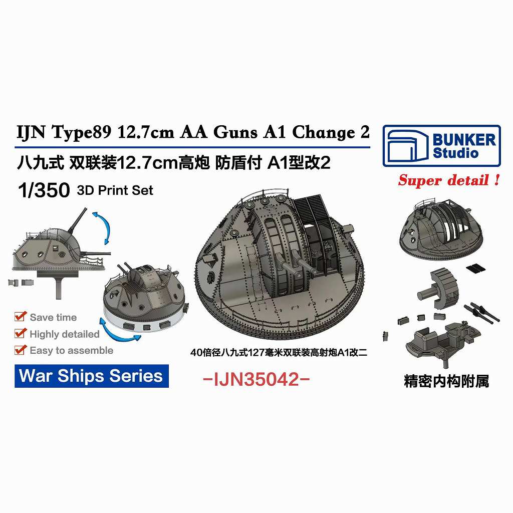 【新製品】IJN35042 1/350 日本海軍 12.7cm連装高角砲A1型改2 (煤煙よけ盾付き) 【ネコポス規格外】