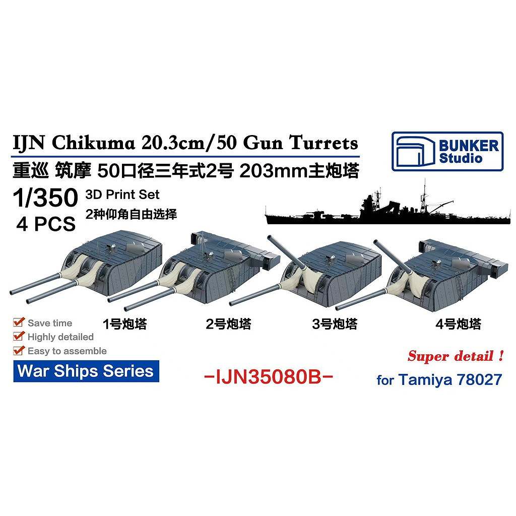 【新製品】IJN35080B 日本海軍 重巡洋艦 利根 50口径三年式二号20.3cm主砲塔 【ネコポス規格外】