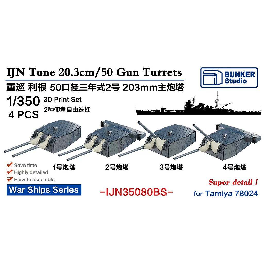【新製品】IJN35080BS 日本海軍 重巡洋艦 筑摩 50口径三年式二号20.3cm主砲塔 【ネコポス規格外】