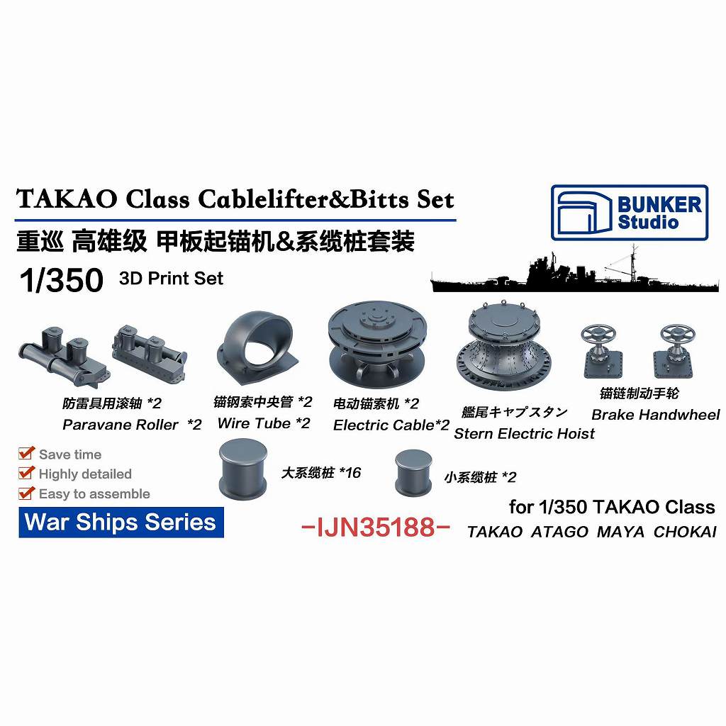 【新製品】IJN35188 日本海軍 高雄型重巡洋艦 揚錨機 & 係船柱セット 【ネコポス規格外】