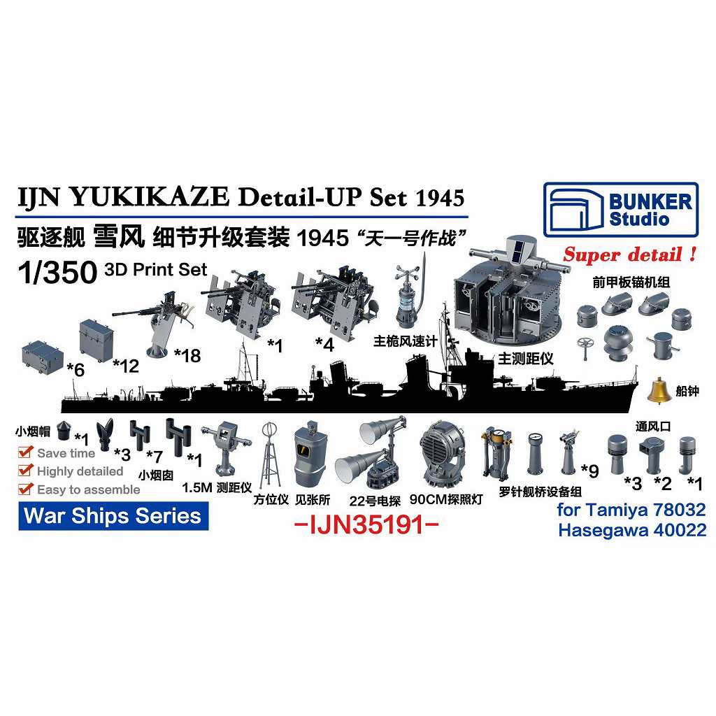 【新製品】IJN35191 日本海軍 駆逐艦 雪風用ディテールアップセット 1945年 天一号作戦 【ネコポス規格外】