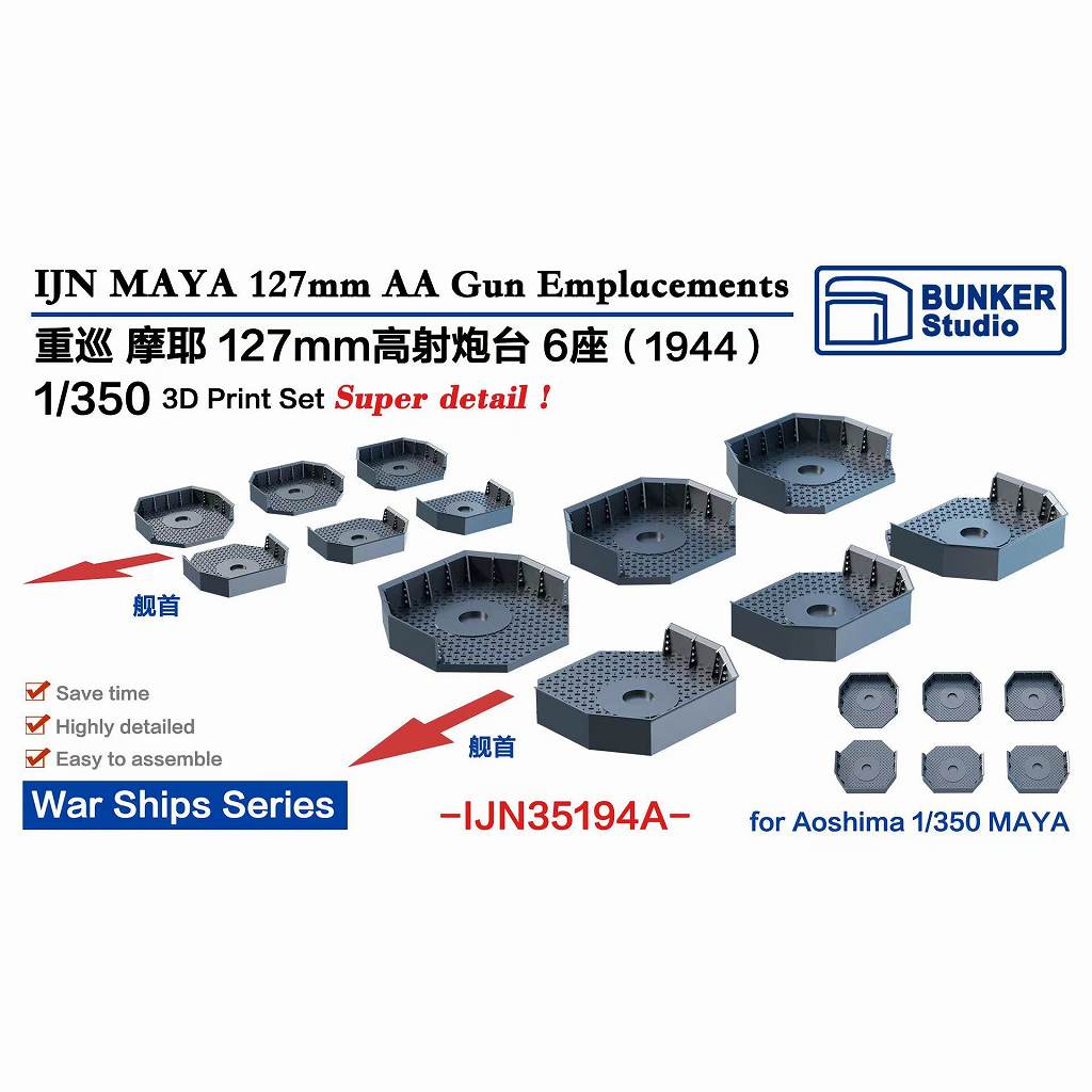 【新製品】IJN35194A 日本海軍 重巡洋艦 摩耶 八九式12.7cm高角砲座 1944年 【ネコポス規格外】