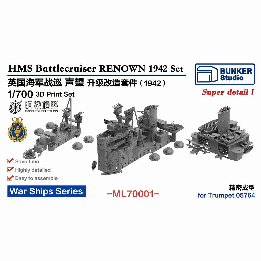 【新製品】ML70001 WWII 英海軍 巡洋戦艦 レナウン 1942 アップグレードセット 【ネコポス規格外】